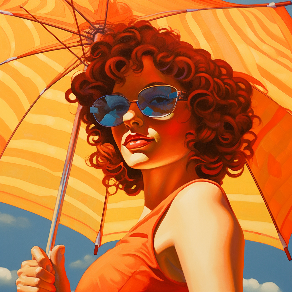 close up woman with umbrella in the sun Harry ekman style